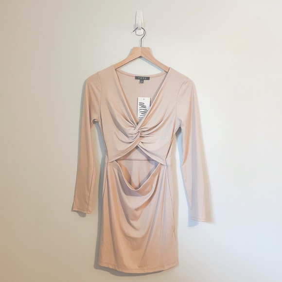 Dresses & Skirts - Boutique Tan Cut out Twist Front Mini Dress